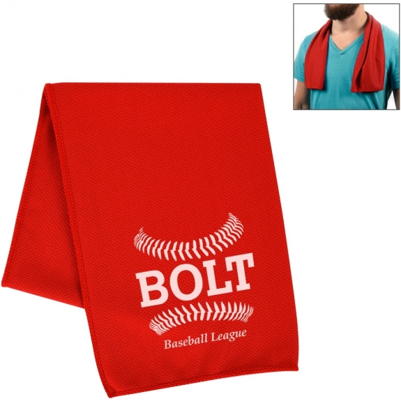 Red Recycled PET Custom Cooling Towel - 12" x 32"