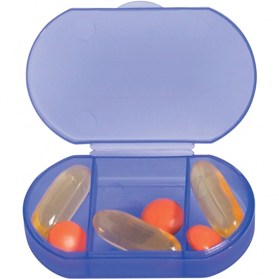 Open - 3-Compartment Oval Translucent Custom Pill Case 