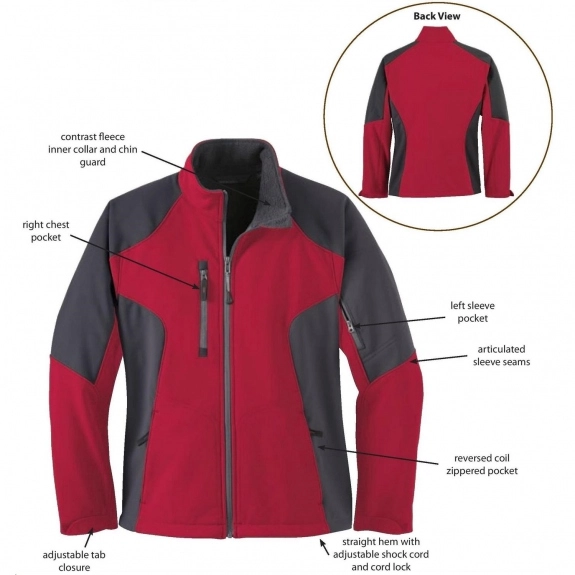 Features North End Color-Block Soft Shell Custom Jackets - Women's