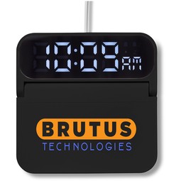 Black - Foldable Branded Alarm Clock Charging Pad Combo
