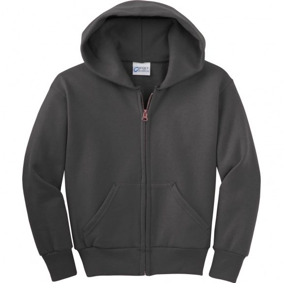Charcoal Port & Company Ultimate Full Zip Custom Hooded Sweatshirt - Youth