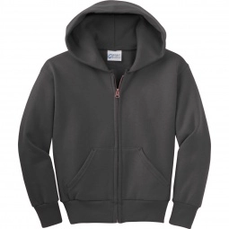 Charcoal Port & Company Ultimate Full Zip Custom Hooded Sweatshirt - Youth