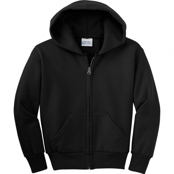 Jet Black Port & Company Ultimate Full Zip Custom Hooded Sweatshirt - Youth