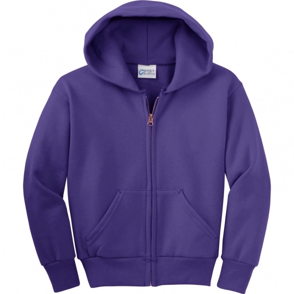 Purple Port & Company Ultimate Full Zip Custom Hooded Sweatshirt - Youth