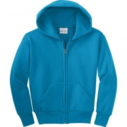 Neon Blue Port & Company Ultimate Full Zip Custom Hooded Sweatshirt - Youth