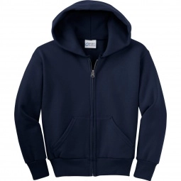 Navy Port & Company Ultimate Full Zip Custom Hooded Sweatshirt - Youth