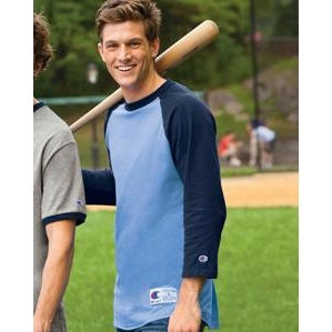 Light Blue/Navy Blue Tagless Raglan Baseball Custom T-Shirt by Champion Mod