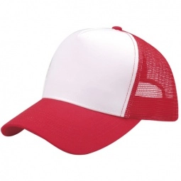 White/Red 5-Panel Snapback Promotional Trucker Cap