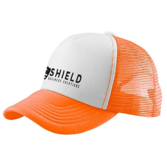Neon Orange/White Cotton/Mesh Snapback Promotional Trucker Cap