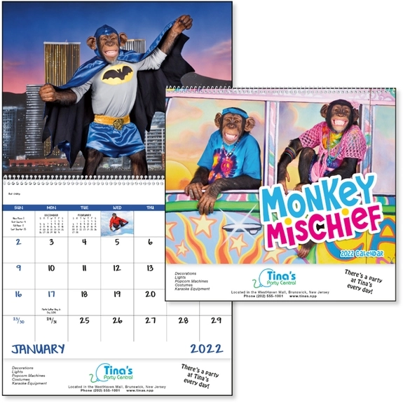 White - Monkey Mischief - 13 Month Appointment Custom Calendar