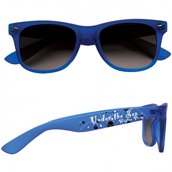 Blue Rubberized Frame Custom Printed Sunglasses