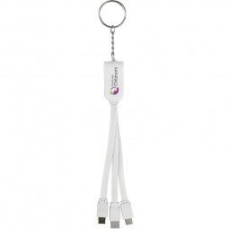 White - 3-In-1 Noodle Custom Charging Cables w/ Keychain