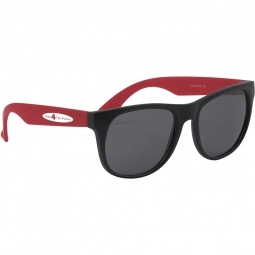 Black / Red Rubberized Black Frame Custom Sunglasses - Youth