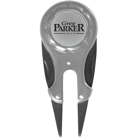 Metallic Silver Gimme Promotional Divot Repair Tool w/ Magnetic Ball Marker