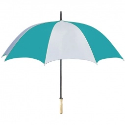 White/Teal Wood Handled Automatic Custom Umbrella