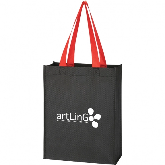 Black / Red - Two-Tone Promotional Tote Bag - 9.5"w x 12"h x 4.5"d