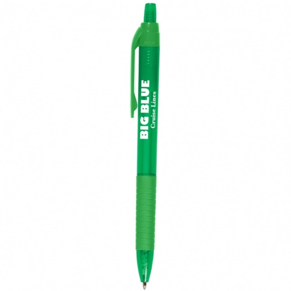 Translucent Green Translucent Slim Custom Pen w/ Rubber Grip