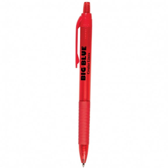 Translucent Red Translucent Slim Custom Pen w/ Rubber Grip