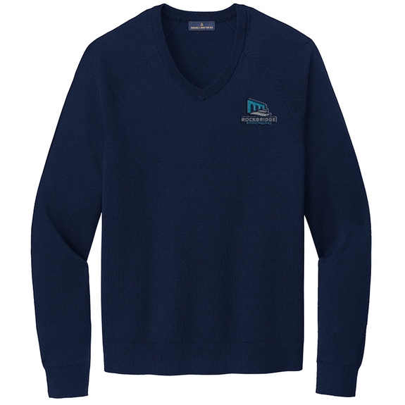 Navy Blazer - Brooks Brothers&#174; Cotton Stretch Custom V-Neck Sweater - 