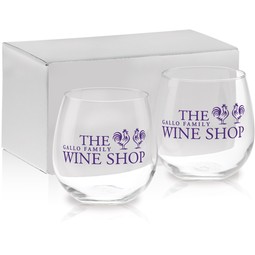 Clear Stemless Red Wines Custom Glassware - 2 Pc. Set - 16.75 oz.