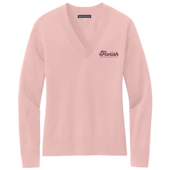 Pearl Pink - Brooks Brothers&#174; Cotton Stretch Logo V-Neck Sweater - Wom