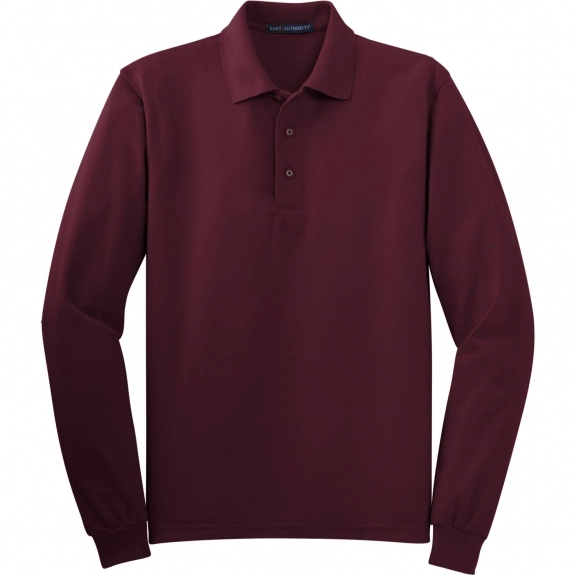 Burgundy Port Authority Long-Sleeve Silk Touch Custom Polo Shirt