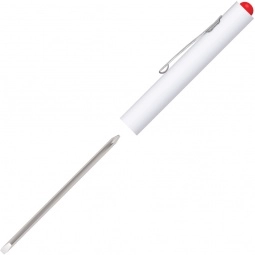 White Reversible Blade Promotional Screwdriver w/ Button Top