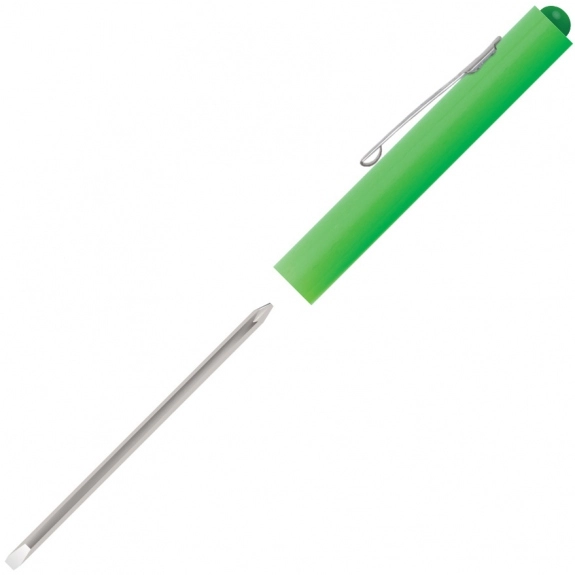 Green Reversible Blade Promotional Screwdriver w/ Button Top