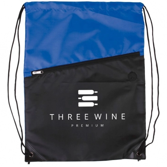 Reflex Blue Two-Tone Custom Drawstring Backpack w/ Zipper