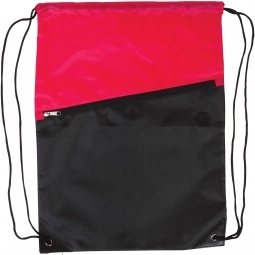Red Two-Tone Custom Drawstring Backpack w/ Zipper