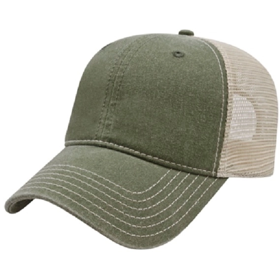 Olive/Stone - Unstructured Washed Pigment Dyed Custom Cap w/ Mesh Backing