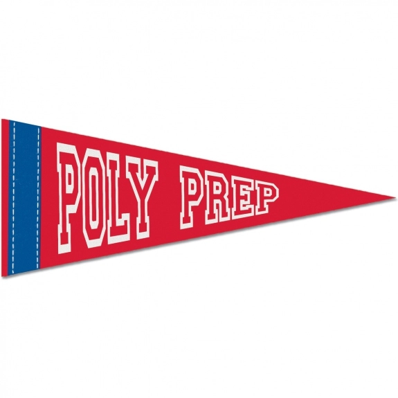 Red Colored Felt Promotional Pennant w/ Contrast Strip - 10"w x 4"h