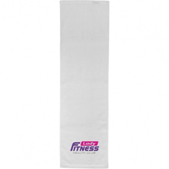 Terry Velour Dobby Hem Custom Fitness Towel - White