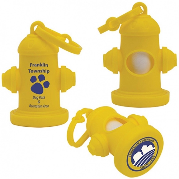 Yellow Pet Waste Bags w/ Fire Hydrant Promo Dispenser