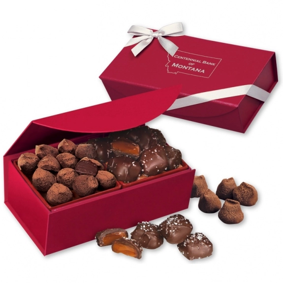 Scarlet Gift Box Custom Chocolate Sea Salt Caramels & Cocoa Dusted Truffles