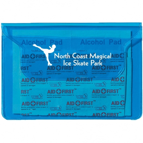 Translucent Blue Vinyl Promotional First Aid Kits w/ Pouch