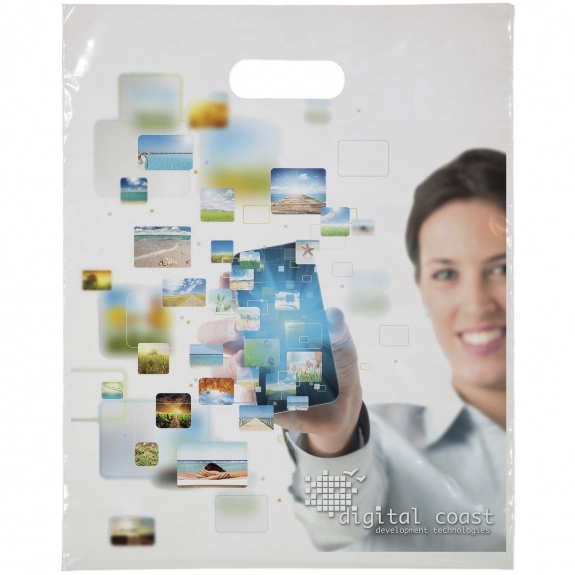 Clear Full Color Digital Die-Cut Handle Custom Plastic Bag - 12"w x 15"h