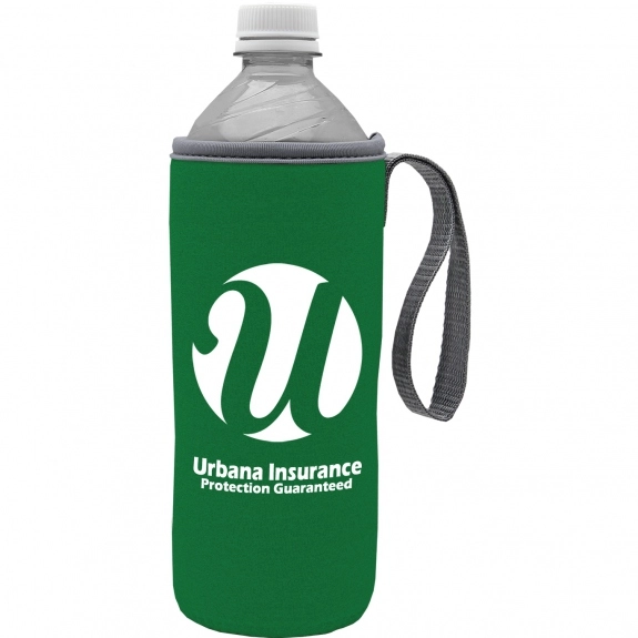 Green Insulated Water Bottle Custom Holder w/ Carry Strap