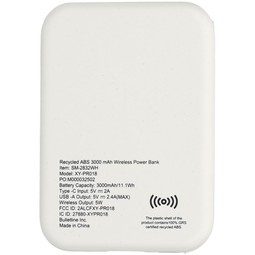 Back Recycled ABS Branded Wireless Power Bank - 3000 mAh