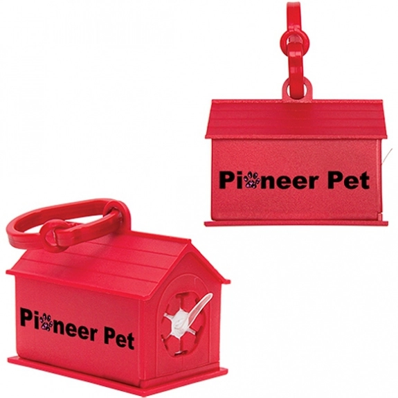 Red Pet Waste Bags w/ Dog House Promo Dispenser