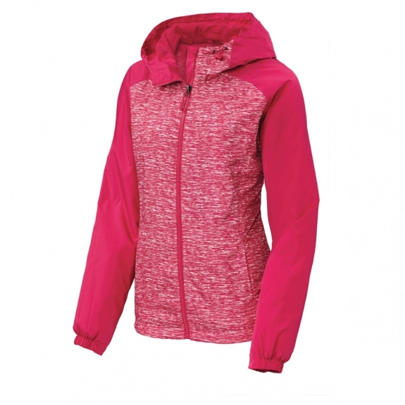 Pink Raspberry Sport-Tek Heather Colorblock Raglan Custom Wind Jacket
