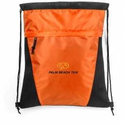 Orange Mesh Drawstring Custom Backpacks - 14"w x 17"h