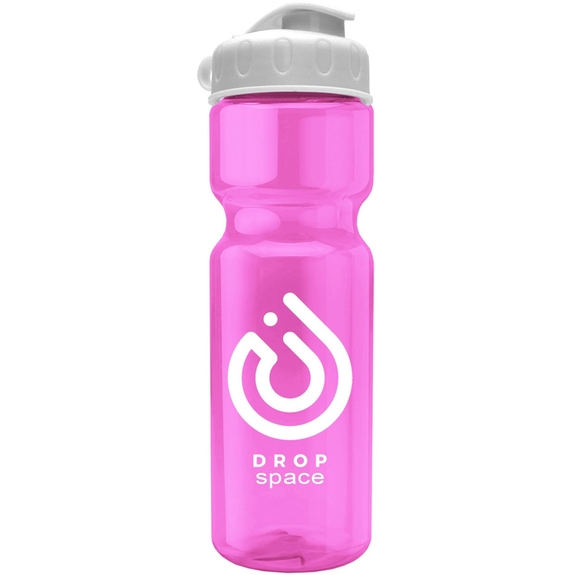 Translucent Pink Translucent Custom Water Bottle w/ Flip Lid - 28 oz.