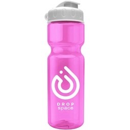 Translucent Pink Translucent Custom Water Bottle w/ Flip Lid - 28 oz.