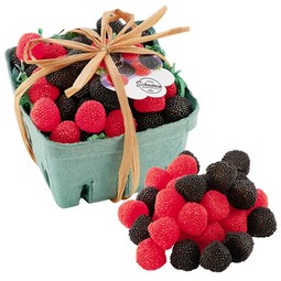 White Custom Red and Black Gummy Raspberries Filled Produce Basket