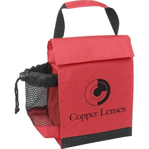 Red Insulated Custom Lunch Bags w/ Drawstring Pocket