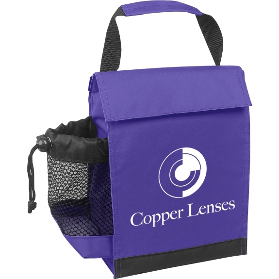 Purple Insulated Custom Lunch Bags w/ Drawstring Pocket