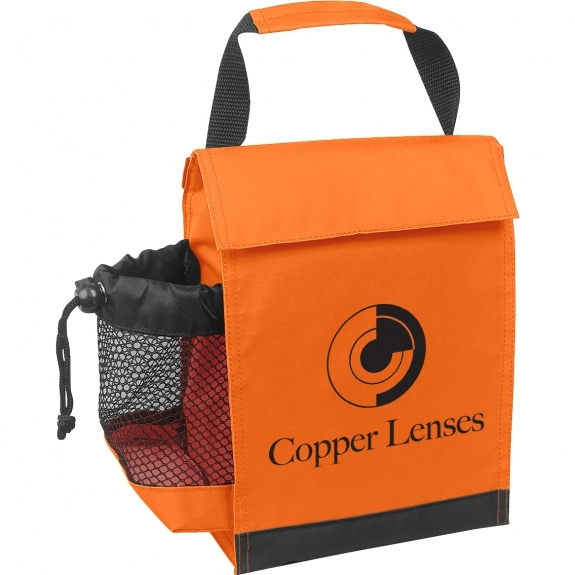 Orange Insulated Custom Lunch Bags w/ Drawstring Pocket