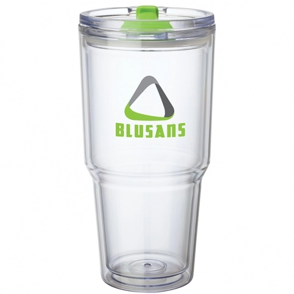 Lime Green - Clear Hot/Cold Custom Tumbler w/ Color Closure - 26 oz.