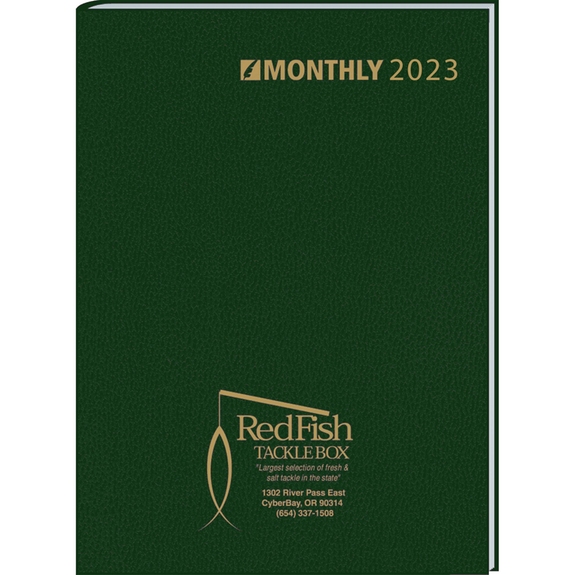 Green Monthly Desk Appointment Custom Planner w/ Stitched Cover - 8"w x 12"